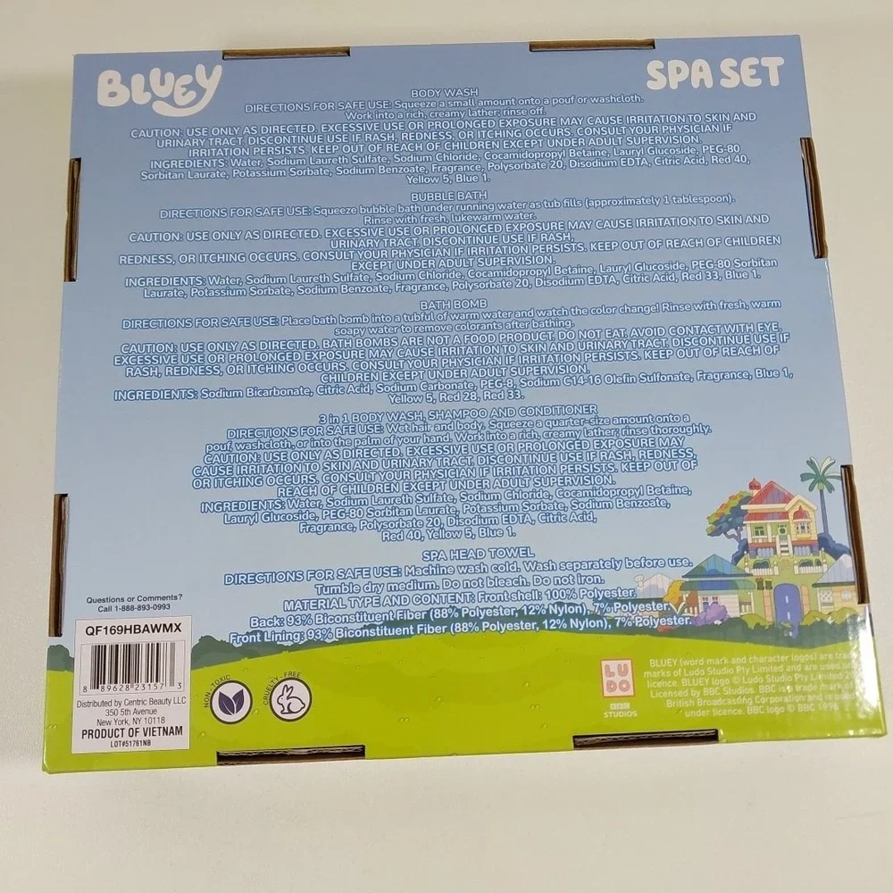 Bluey Cozy Time Bath Set 6 piece towel bathbomb confetti body wash bubble sponge